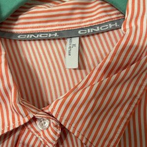 Cinch Women's Orange Striped Button Down Shirt